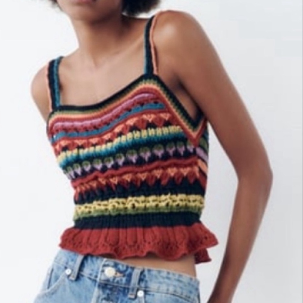 🌟Host Pick 6/25!🌟 NWOT Zara multicolor crochet sweater vest top with ruffles! S
